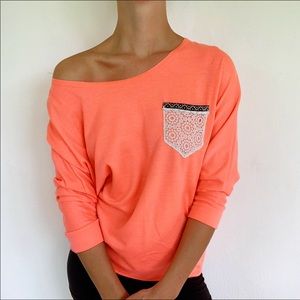 Sz Med bright orangey Off-shoulder top